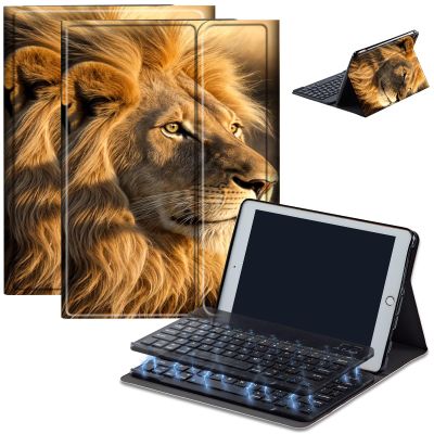 Bluetooth Keyboard Case for iPad 10.2 (7th/8th/9th Gen, 2019/2020/2021), Detachable Wireless Keyboard Cover with MultiAngle Stand, PU Leather Protective Case for iPad 10.2", African Lion