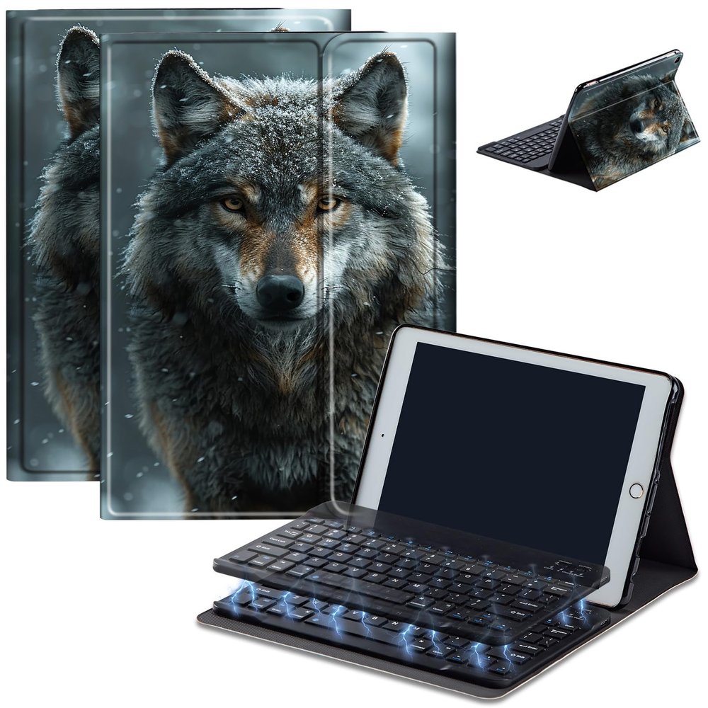 AIRWEE Keyboard Case for iPad Air 11 inch (M3/M2, 2025/2024) & for iPad Air 5th/4th Gen 10.9" with Detachable Bluetooth, Durable PU Leather MultiAngle Stand Protective Case, Wolf