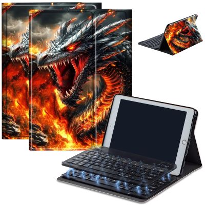 AIRWEE Keyboard Case for iPad Air 11 inch (M3/M2, 2025/2024) & for iPad Air 5th/4th Gen 10.9" with Detachable Bluetooth, Durable PU Leather MultiAngle Stand Protective Case, Flame Dragon