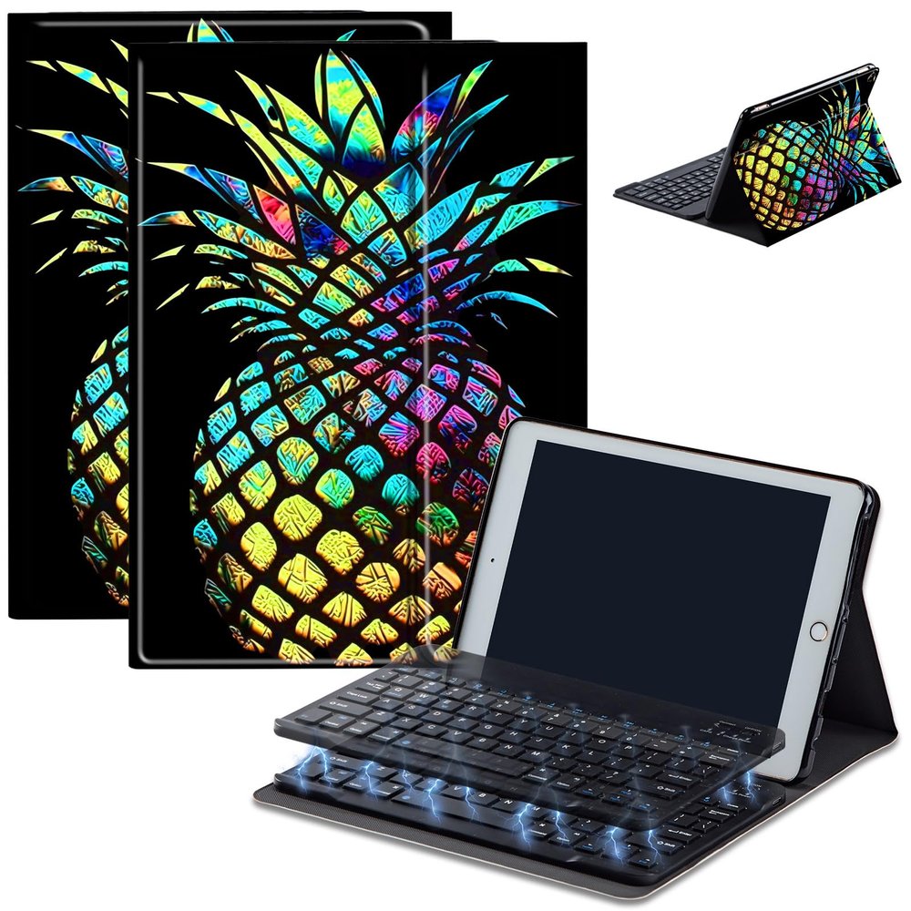 AIRWEE Keyboard Case for iPad Air 11 inch (M3/M2, 2025/2024) & for iPad Air 5th/4th Gen 10.9" with Detachable Bluetooth, Durable PU Leather MultiAngle Stand Protective Case, Pineapple