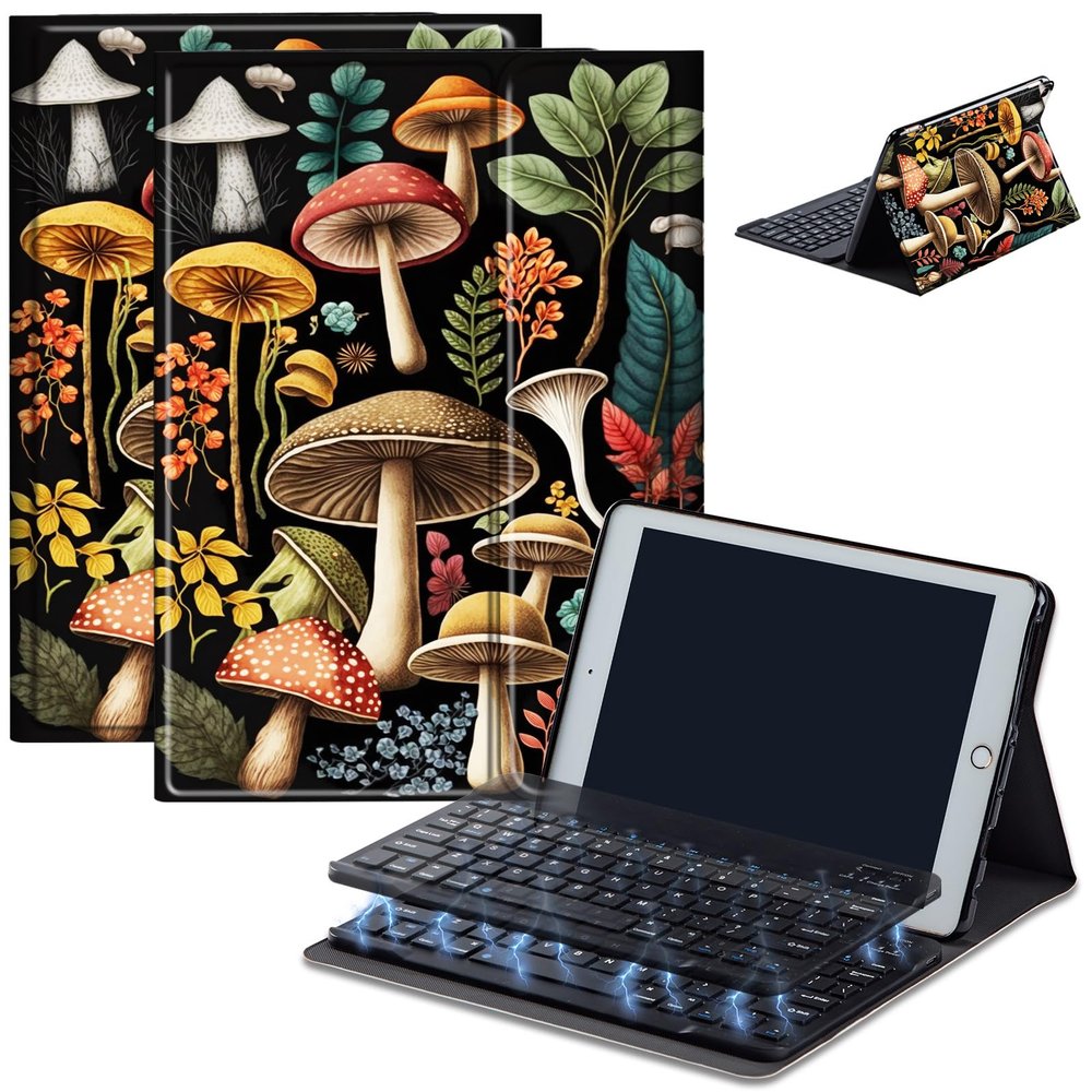 AIRWEE Keyboard Case for iPad Air 11 inch (M3/M2, 2025/2024) & for iPad Air 5th/4th Gen 10.9" with Detachable Bluetooth, Durable PU Leather MultiAngle Stand Protective Case, Mushroom