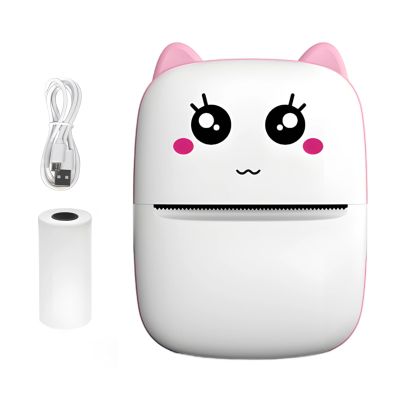 Mistake Portable Printing Wizard for Scholars, Thermal Paper Roll and U Cable Comprises, Inkless Printer, Cat Face Wireless All Printer,