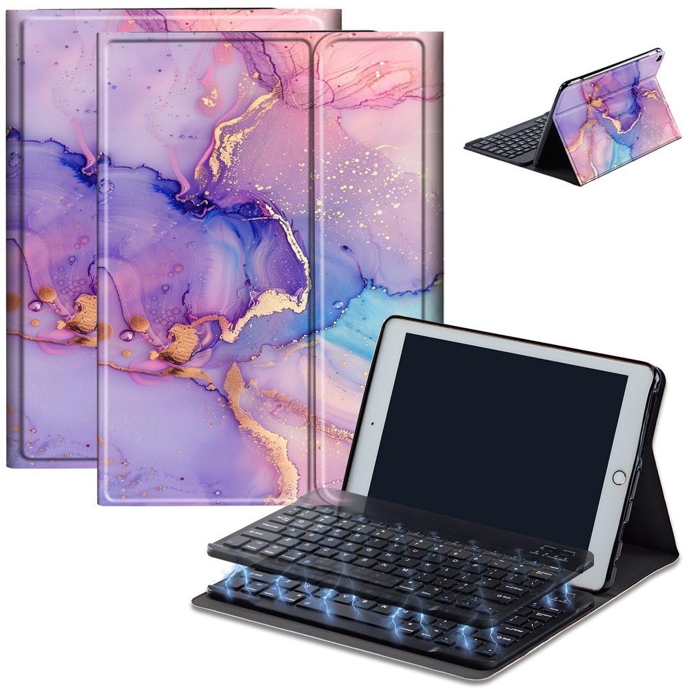 AIRWEE Keyboard Case for iPad Air 11 inch (M3/M2, 2025/2024) & for iPad Air 5th/4th Gen 10.9" with Detachable Bluetooth, Durable PU Leather MultiAngle Stand Protective Case, Pink Marble 2