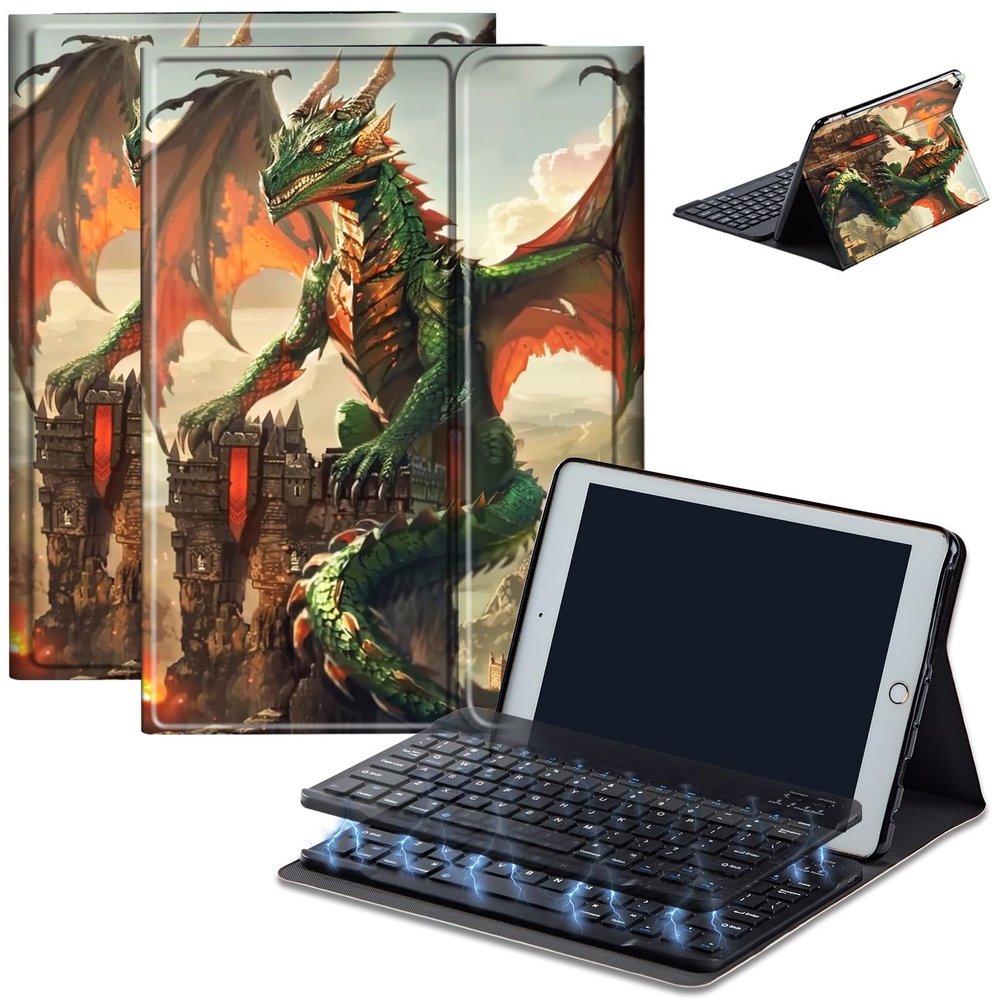 Bluetooth Keyboard Case for Fire Max 11 (13th Gen, 2023 Release), Detachable Wireless Keyboard Cover with Stand, PU Leather Protective Case for Fire Max 11 Tablet 11 Inch, Green Fierce Dragon