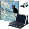 Bluetooth Keyboard Case for Fire HD 8/8 Plus (10th/12th Gen, 2020/2022), Detachable Wireless Keyboard Cover with Stand, PU Leather Protective Case for Fire HD 8 Tablet 8 Inch, Apricot Flower Black Cat view 1