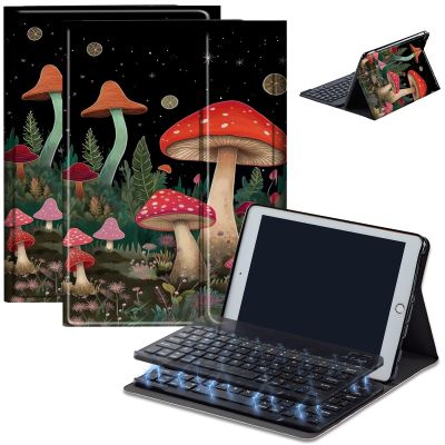 Bluetooth Keyboard Case for Fire HD 8/8 Plus (10th/12th Gen, 2020/2022), Detachable Wireless Keyboard Cover with Stand, PU Leather Protective Case for Fire HD 8 Tablet 8 Inch, Red Mushroom