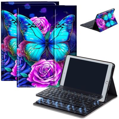 AIRWEE Keyboard Case for iPad Air 11 inch (M3/M2, 2025/2024) & for iPad Air 5th/4th Gen 10.9" with Detachable Bluetooth, Durable PU Leather MultiAngle Stand Protective Case, Blue Butterfly Rose
