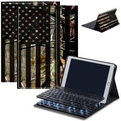 AIRWEE Keyboard Case for iPad Air 11 inch (M3/M2, 2025/2024) & for iPad Air 5th/4th Gen 10.9" with Detachable Bluetooth, Durable PU Leather MultiAngle Stand Protective Case, Camouflage Flag