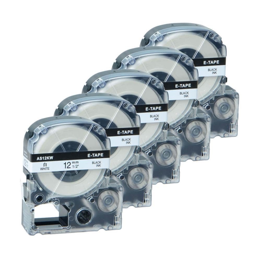 5/10PK 12mm Black On White Label Tapes Works with SS12KW Label Printers Fits LW-300 LW-400 LW-600P LW-700P Labelling Machines(5PK)