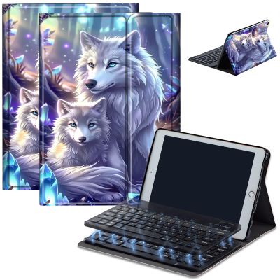 AIRWEE Keyboard Case for iPad Air 11 inch (M3/M2, 2025/2024) & for iPad Air 5th/4th Gen 10.9" with Detachable Bluetooth, Durable PU Leather MultiAngle Stand Protective Case, White Wolf