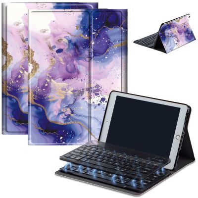 AIRWEE Keyboard Case for iPad Air 11 inch (M3/M2, 2025/2024) & for iPad Air 5th/4th Gen 10.9" with Detachable Bluetooth, Durable PU Leather MultiAngle Stand Protective Case, Purple Marble
