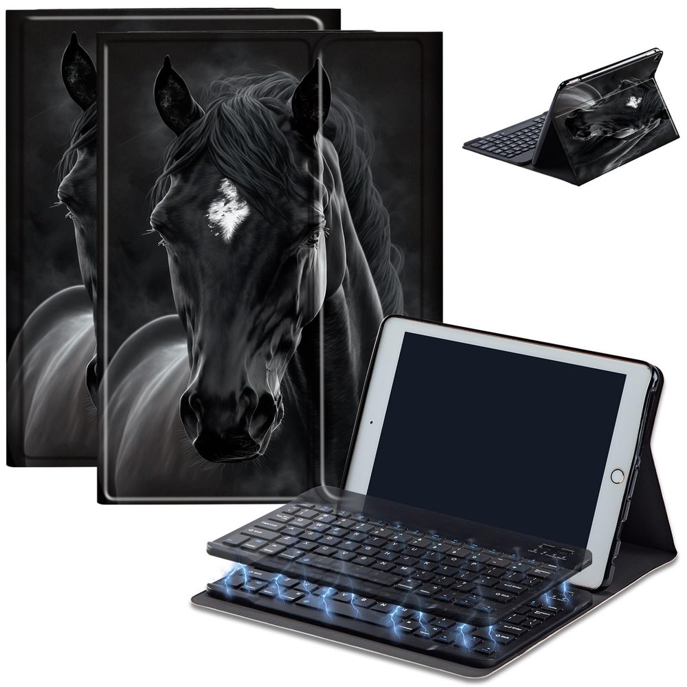 Bluetooth Keyboard Case for Fire HD 8/8 Plus (10th/12th Gen, 2020/2022), Detachable Wireless Keyboard Cover with Stand, PU Leather Protective Case for Fire HD 8 Tablet 8 Inch, Dark Horse
