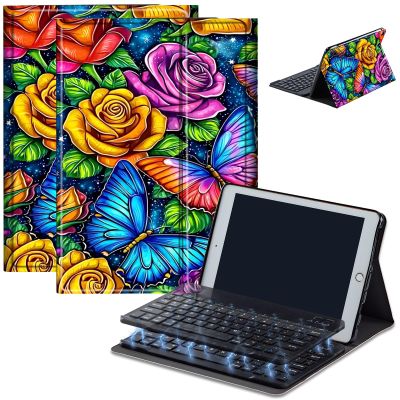 AIRWEE Keyboard Case for iPad Air 11 inch (M3/M2, 2025/2024) & for iPad Air 5th/4th Gen 10.9" with Detachable Bluetooth, Durable PU Leather MultiAngle Stand Protective Case, Colorful Butterfly Rose