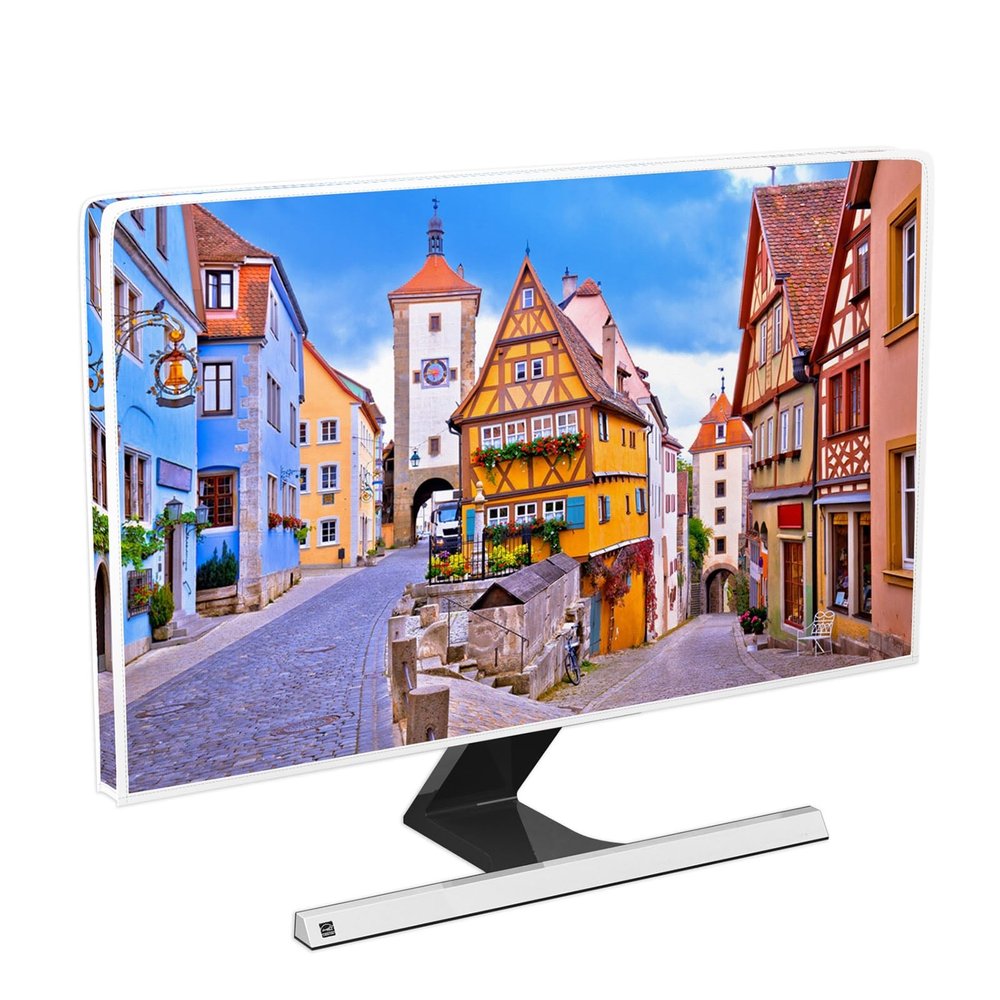 Baocicco German Town Waterproof Television Cover 50,51,52 Inch Oktoberfest Screen TV Covers Europe Bavaria Street Historic Architecture Anti-Static Dustproof Protective Cover for LED LCD OLED