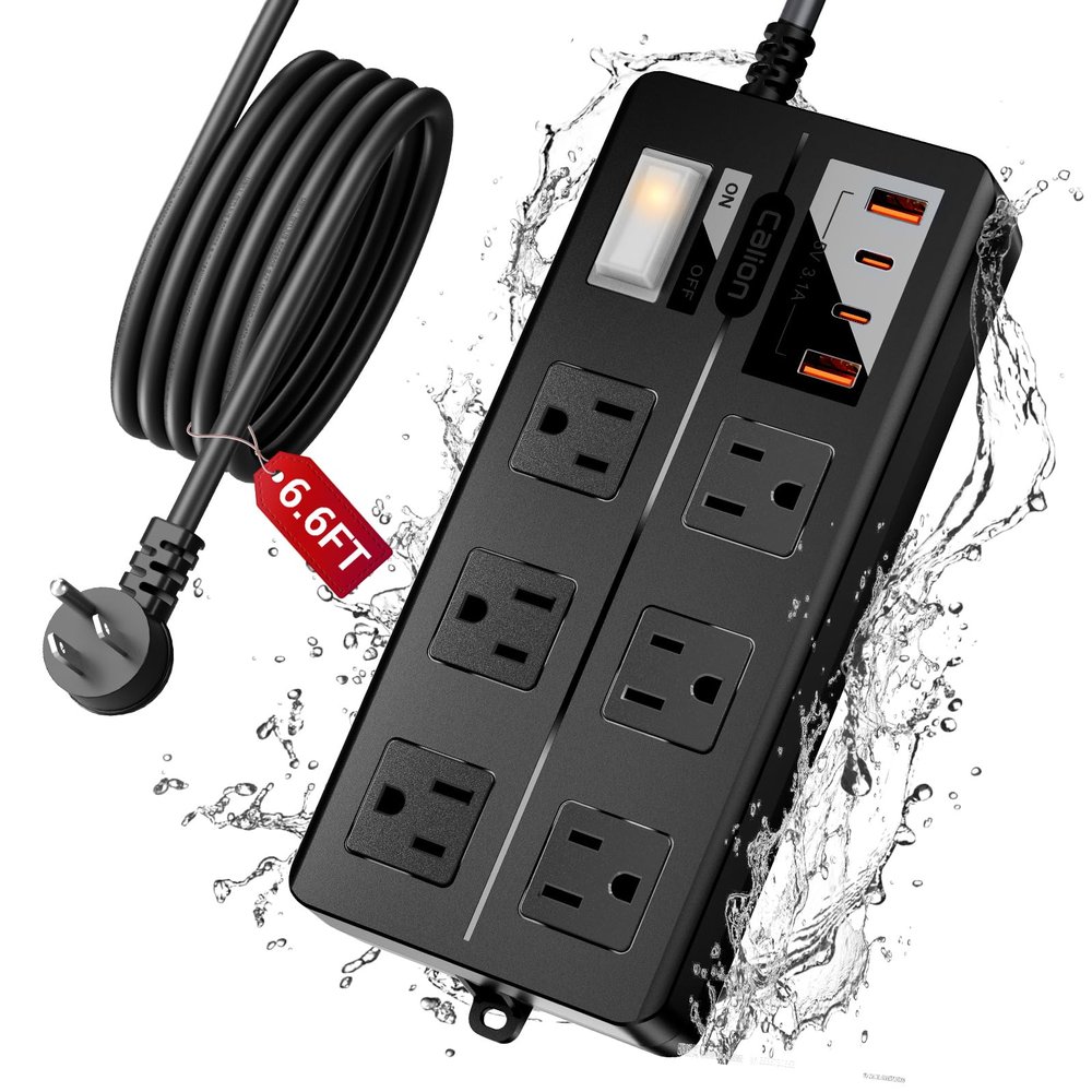6FT Outdoor Waterproof Power Strip Surge Protector with 6AC Outlets 4USB Ports Power Switch Safety Lock, ETL Certified for Patio Garden Charging