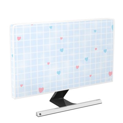 Baocicco Simple Heart Waterproof Screen TV Covers 65 Inch Baby Blue Lattice Pink Heart TVs Display Screen Cover Weatherproof Dust-Proof Television Cover Full Body Covers for TV Screen LED LCD