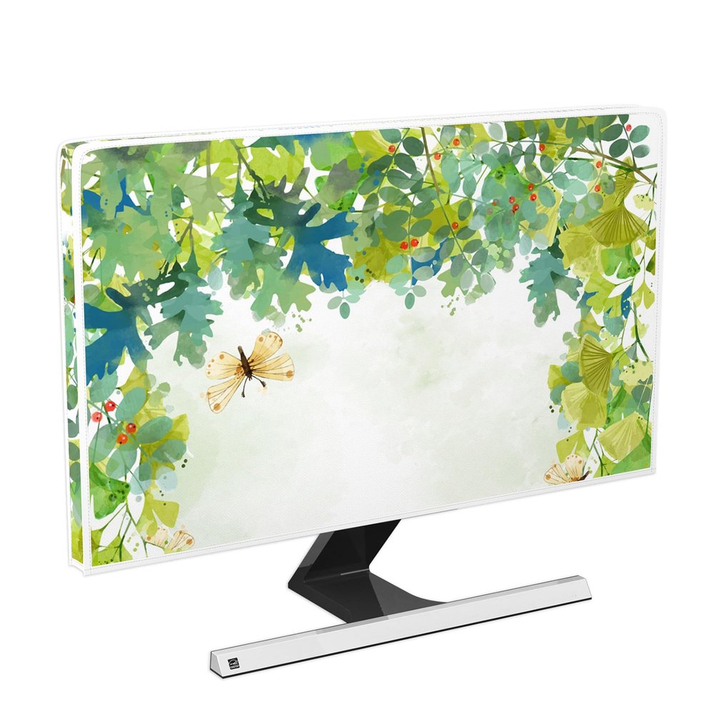 Baocicco Watercolor Forest Waterproof Screen TV Dust Cover 65 Inch Spring Summer Botanical Butterfly Dust-Proof Television Covers Anti-Static Anti-Scratch Protective Cover for Desktop TVs