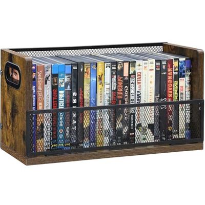 Salajory CD DVD Storage Rack with Handles, Holds 28 DVD or 32 Blu-ray Cases | Portable DVD Case Holder for Desktop, Closet, Video Games, Books & Movies