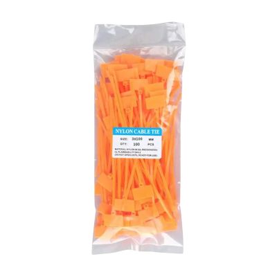 100Pcs Colorful Nylon Cable Ties Plastic Label Strapping Tape Easy Mark Tag Labels Self-Locking Zip-Orange