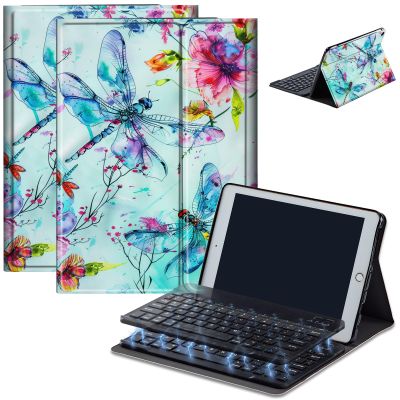 AIRWEE Keyboard Case for iPad Air 11 inch (M3/M2, 2025/2024) & for iPad Air 5th/4th Gen 10.9" with Detachable Bluetooth, Durable PU Leather MultiAngle Stand Protective Case, Watercolor Dragonfly
