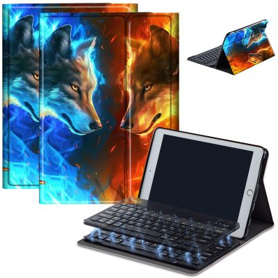 Bluetooth Keyboard Case for Fire Max 11 (13th Gen, 2023 Release), Detachable Wireless Keyboard Cover with Stand, PU Leather Protective Case for Fire Max 11 Tablet 11 Inch, Red and Blue Wolf