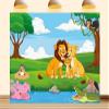 10X7ft Fabric Cartoon Lion Family Backdrop African Tropical Forest Jungle Safari Background Party Decorations for Baby Shower Home Decor Photo Booth Props Banner view 1
