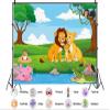 10X7ft Fabric Cartoon Lion Family Backdrop African Tropical Forest Jungle Safari Background Party Decorations for Baby Shower Home Decor Photo Booth Props Banner view 2
