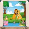 10X7ft Fabric Cartoon Lion Family Backdrop African Tropical Forest Jungle Safari Background Party Decorations for Baby Shower Home Decor Photo Booth Props Banner view 3