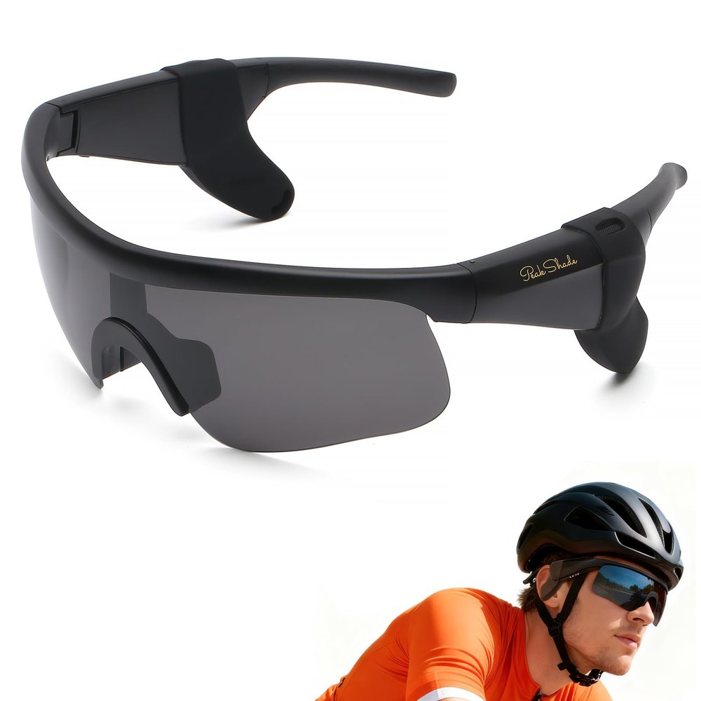 Peak Shade Smart Glasses for Men & Women, Bluetooth 5.3 Sports Sunglasses with Hands-Free Calls, Open-Ear Speaker, Polarized UV400, IPX5 Waterproof, Magnetic Charging for Running Cycling (Black/Grey)