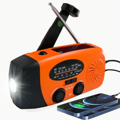 Portable 2000mAh Hand Crank Emergency Solar Panel SOS Weather Radio, Self-Powered 7 NOAA Channels Emergency Radio, WB/AM/FM Radios with Reading Lamp (Orange)