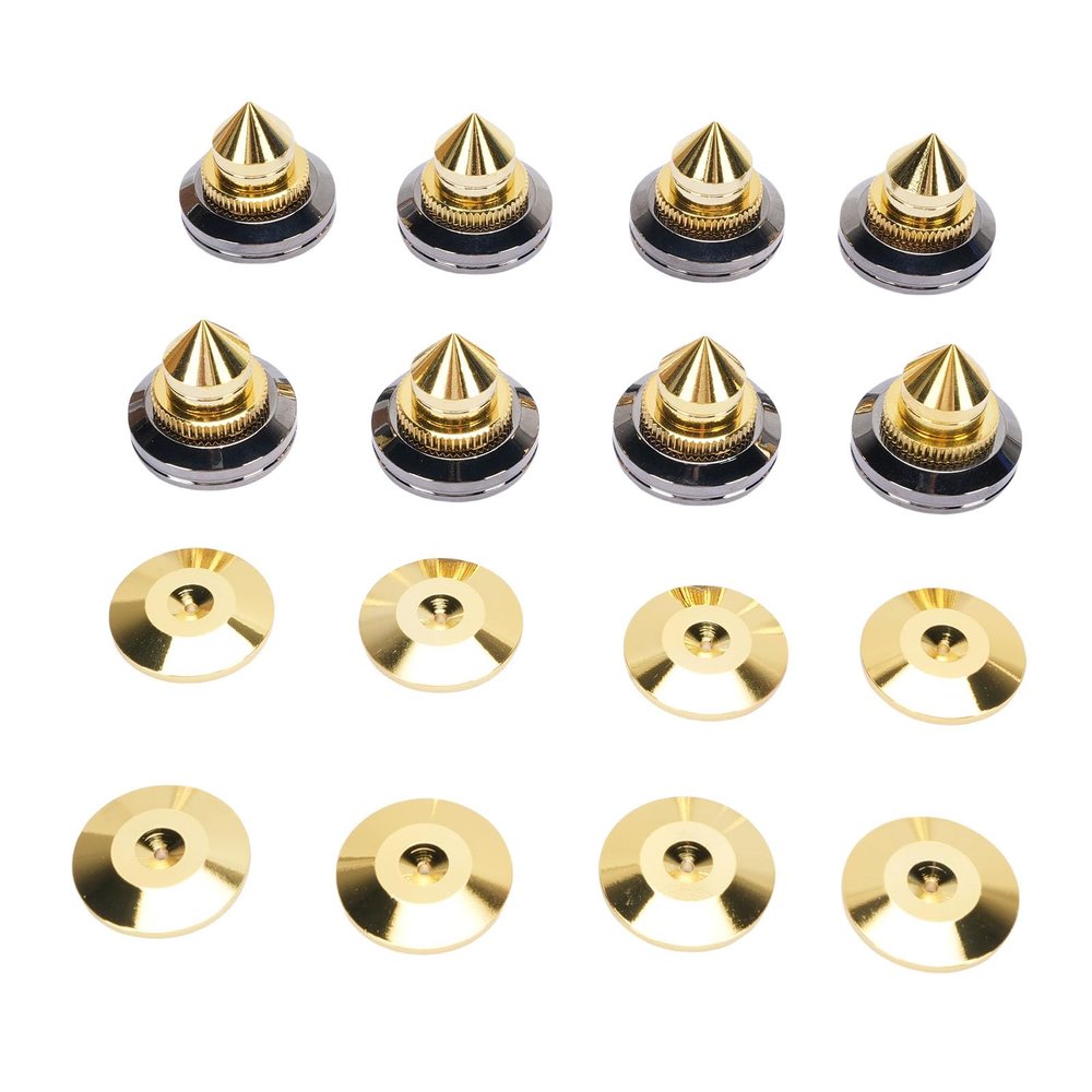 Yechiry Speaker Spikes 8 Set Brass Floor Protectors, Adjustable Shockproof Isolation Stand Feet Non Slip Cone Base Pads for HiFi Amplifier Subwoofer Recorder Turntable