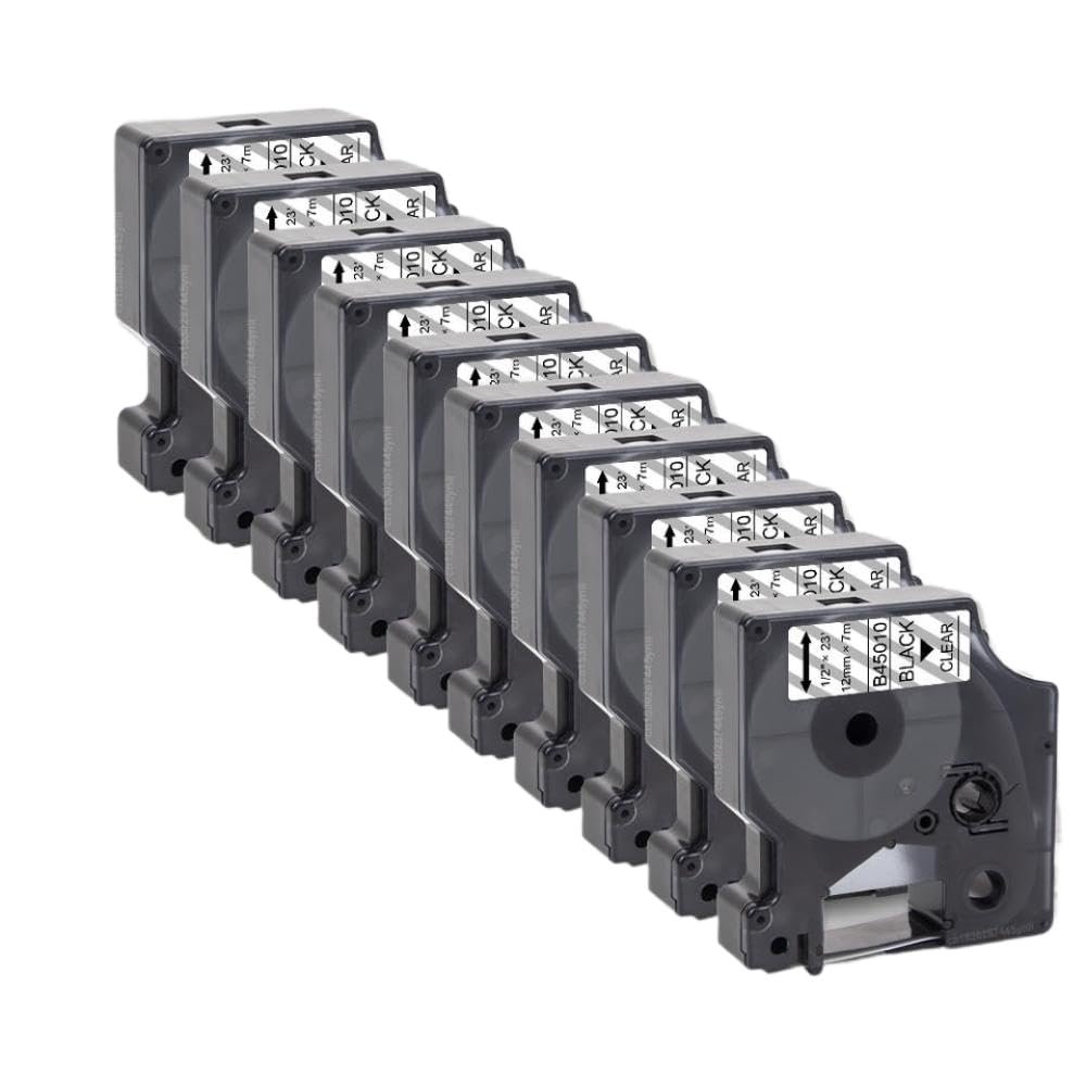12mm 5/10PK 45013 D1 Label Tape Compatible with LabelManager 160 280 Label Printer Works with 45013 45010 45016 45017 45018 45019 Label Tapes(10PK Black on Clear)