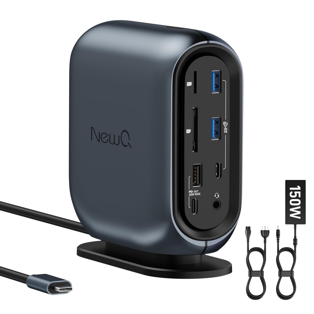16-in-1 Universal Docking Station for All Laptops with 150W Power Adapter, Triple Monitor for Mac, Windows, ChromeOS, Linux, Dual HDMI, DP, 10Gbps USBC USBA, Gigabit Ethernet, SD/TF, Audio