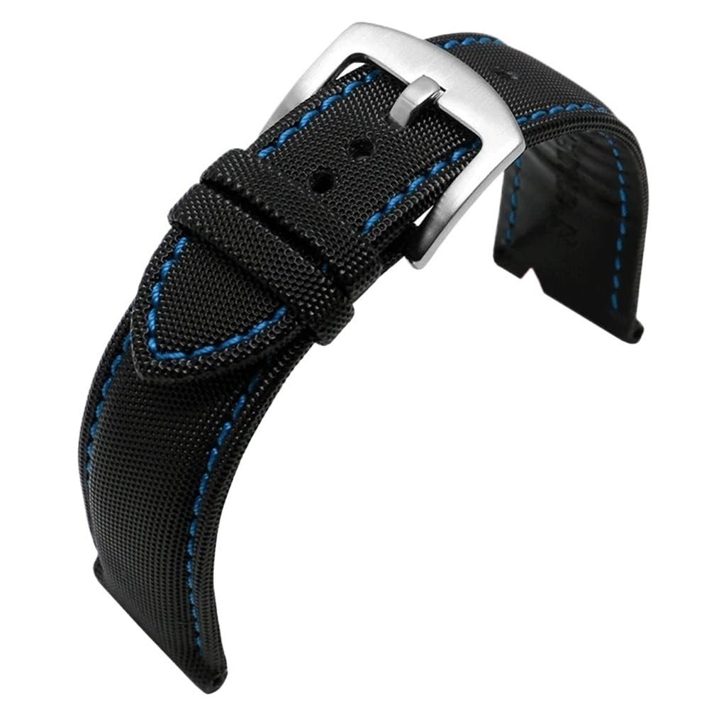 20/22/24mm Men's Nylon Canvas Watchband Fit for Blancpain Fifty fathoms/SEIKO 5 Water Ghost/Citizen BM8475(A Blue Line-Silver,22mm)