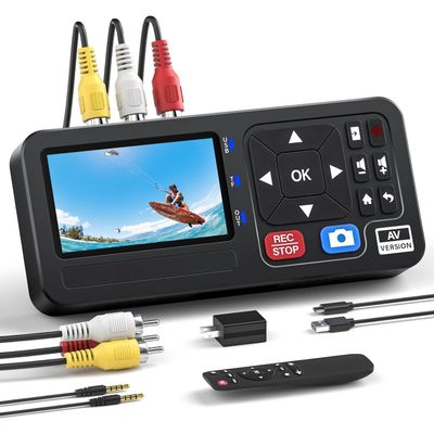 Portable VHS to Digital Converter with Remote, Video to Digital Recorder Standalone for Recording VHS Tapes, VCR, DVR, DVD, Hi8, DV Player, RCA, CVBS, TV Box, Camcorder, Gaming Consoles to USB SD Card