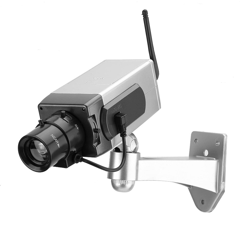 DirectNine Basics Fake Camera, Outdoor Indoor Power Simulation Fake Dummy Camera Dummy LED Flashing Light Security CCTV LED Flashing Light Silver
