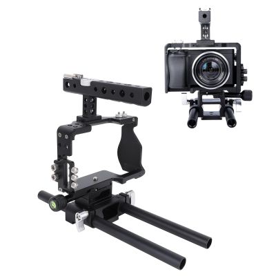 YUEHISY DSLR Camera Cage Kit, Aluminum Alloy Camera Video Stabilizer Rig with Matte Box Follow Focus for A6300 Photography