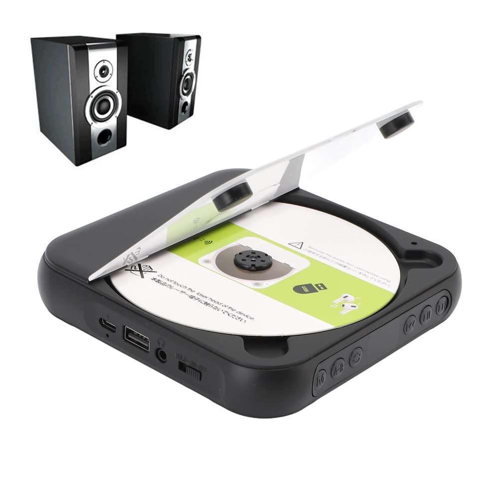 Bewinner Portable CD Player with Headphones, Bluetooth 5.3 Desktop CD Player, Retro Style Double Speakers Music Players Support USB AUX Input