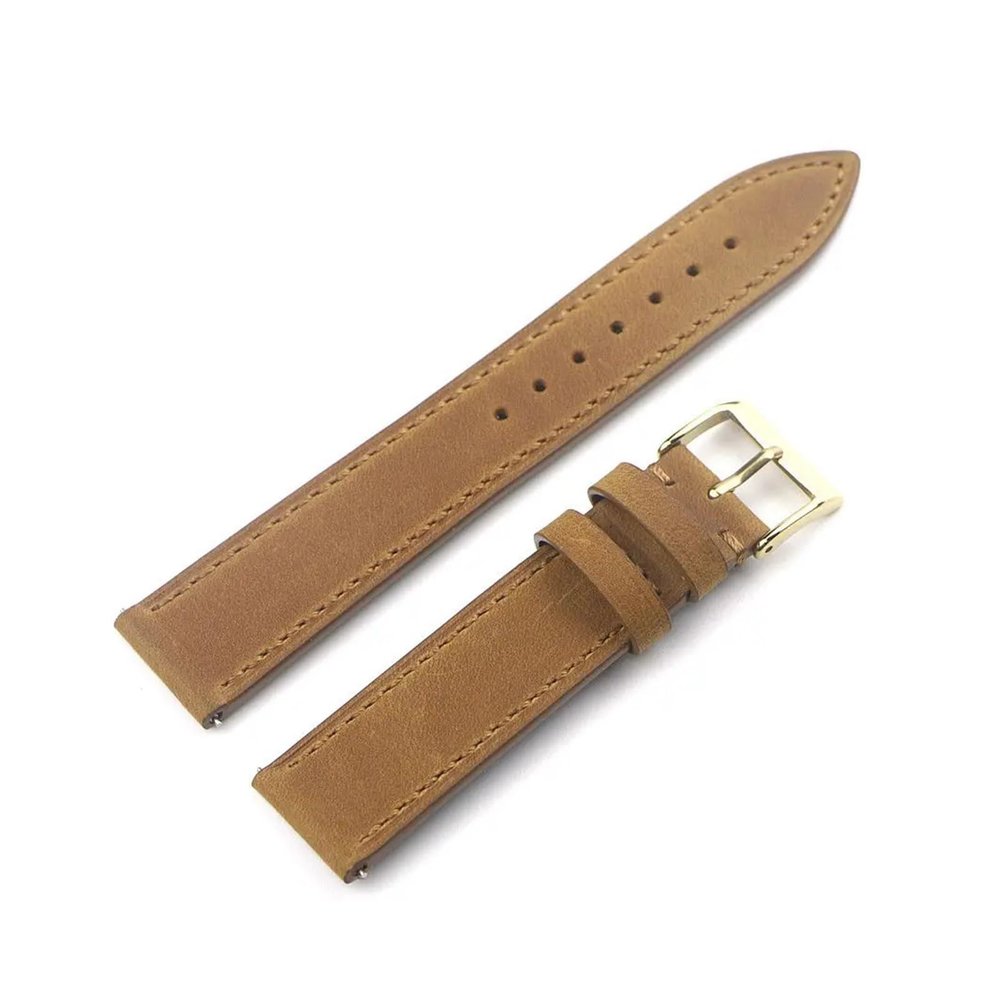 FYXT Crazy Horse Cowhide Leather Watch Strap 18mm 19mm 20mm 22mm Watchband Quick Release Vintage Watch Band Wristband Belt(Brown gold buckle,22mm)