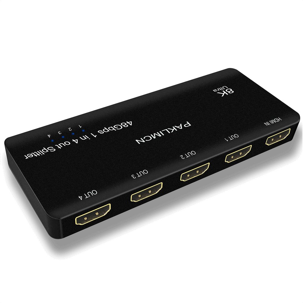 8K HDMI Splitter 1 in 4 out 4K 120Hz, HDMI Duplicator Adapter 1 to 4 Output Simultaneously for 4 Displays, Support Full HD 1080P 3D HDCP 1.4 for PS3/4, Blu-Ray DVD Player - Not for Extend(8K1in 4 out)