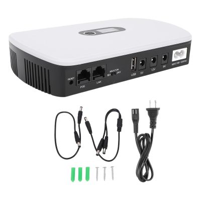 Eujgoov 10400mAh High Capacity MINI UPS DC Backup Power Supply Adaptive Device Current Output Camera Router Optical Cat Built in Adapter POE15V 24V Port 5V 9V 12V USB (US Plug)