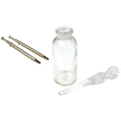 2 gemstone pick up tools w/4 prongs, glass acid bottle with dipper Kit (2) Pcs