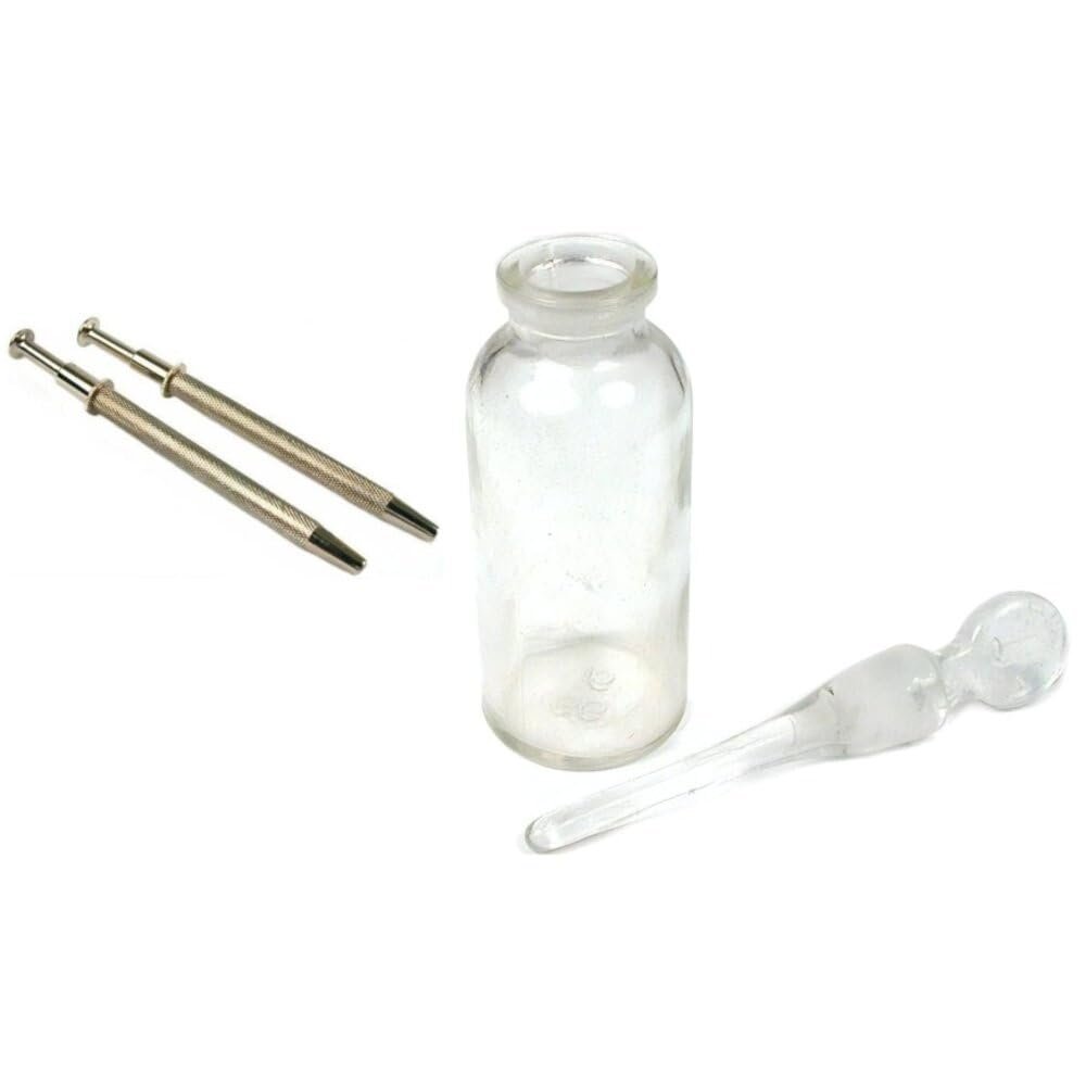 2 gemstone pick up tools w/4 prongs, glass acid bottle with dipper Kit (2) Pcs