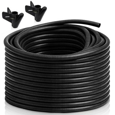 120FT 3/8 inch Split Wire Loom Tubing Kit with 2 Clamps - Flexible Abrasion Resistant Conduit for Automotive, Mechanical Cable Protection