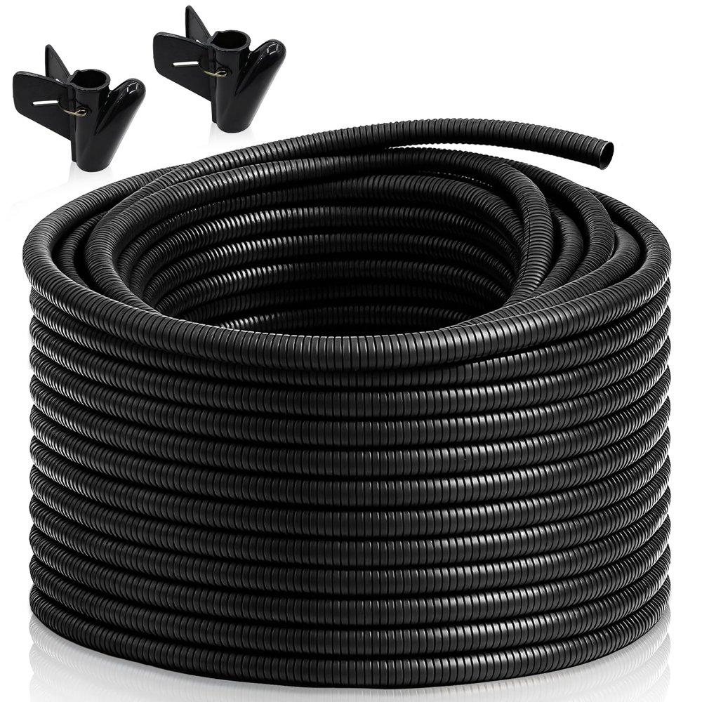 120FT 3/8 inch Split Wire Loom Tubing Kit with 2 Clamps - Flexible Abrasion Resistant Conduit for Automotive, Mechanical Cable Protection