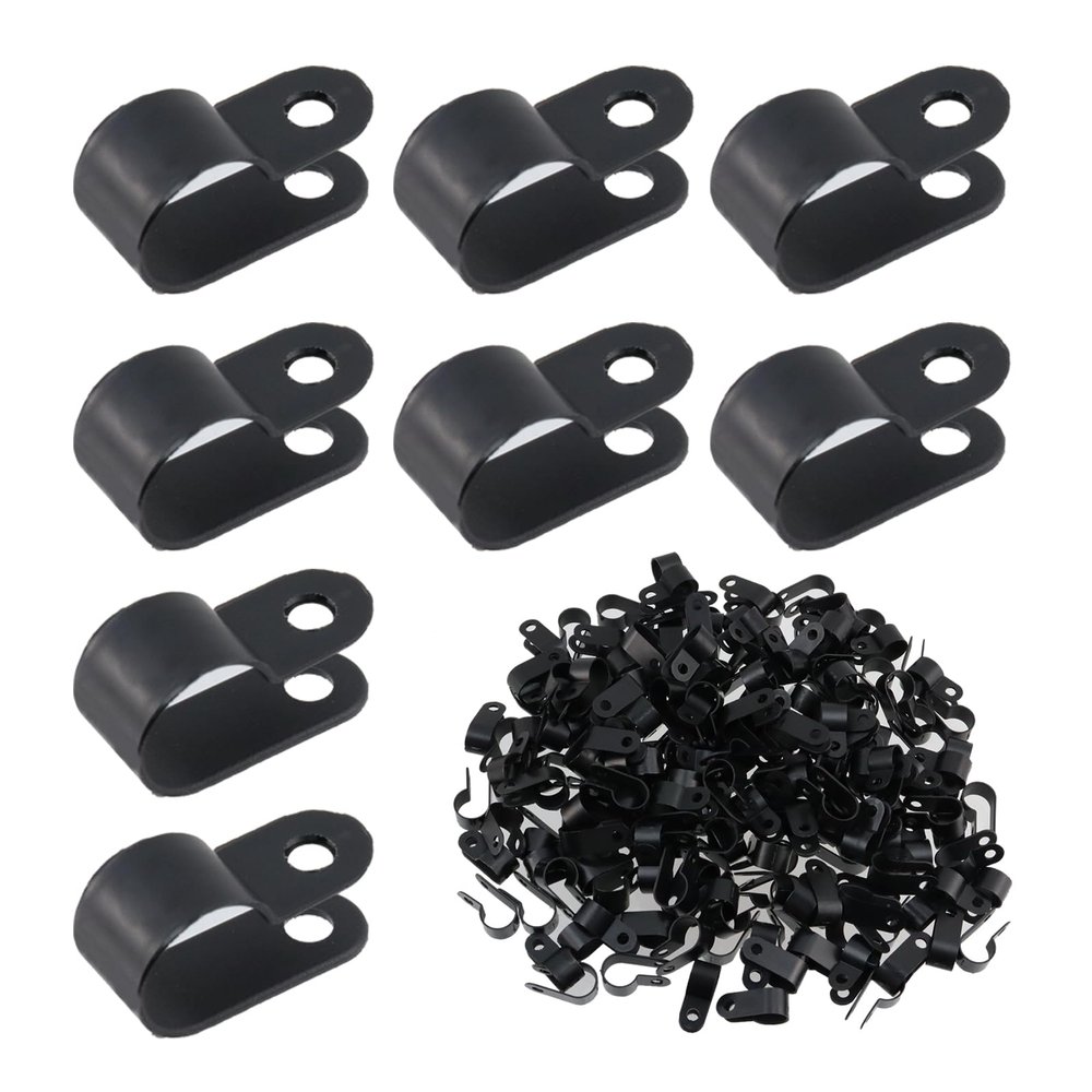 Antrader R-Type Cable Clamp White Nylon Cable Organizer Clips for 1/2 Inch Diameter Wire Rope Management Pack of 200, with 200pcs Screws