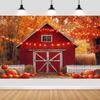 15X10FT Fall Photography Backdrop Red Farm Background Autumn Maple Leaves Pumpkin Friendsgiving Background Thanksgiving Party Supplies Farm Harvest Banner Photo Booth view 2