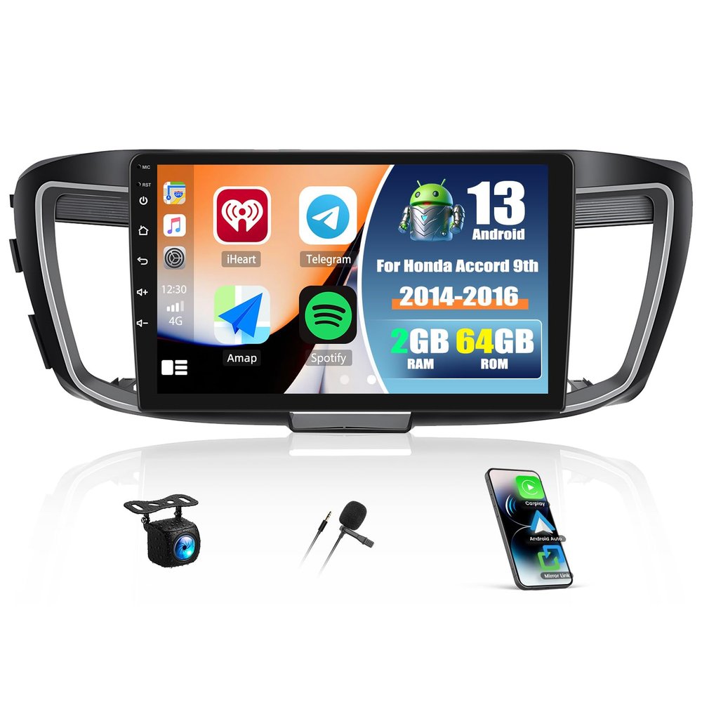 2G+64G Android Car Stereo Radio for Honda Accord 9th 2014 2015 2016 with Wireless Carplay Android Auto, 10.1 inch Touchscreen Head Unit Bluetooth,GPS,WiFi,26UI,FM/RDS,SWC,AHD Backup Camera