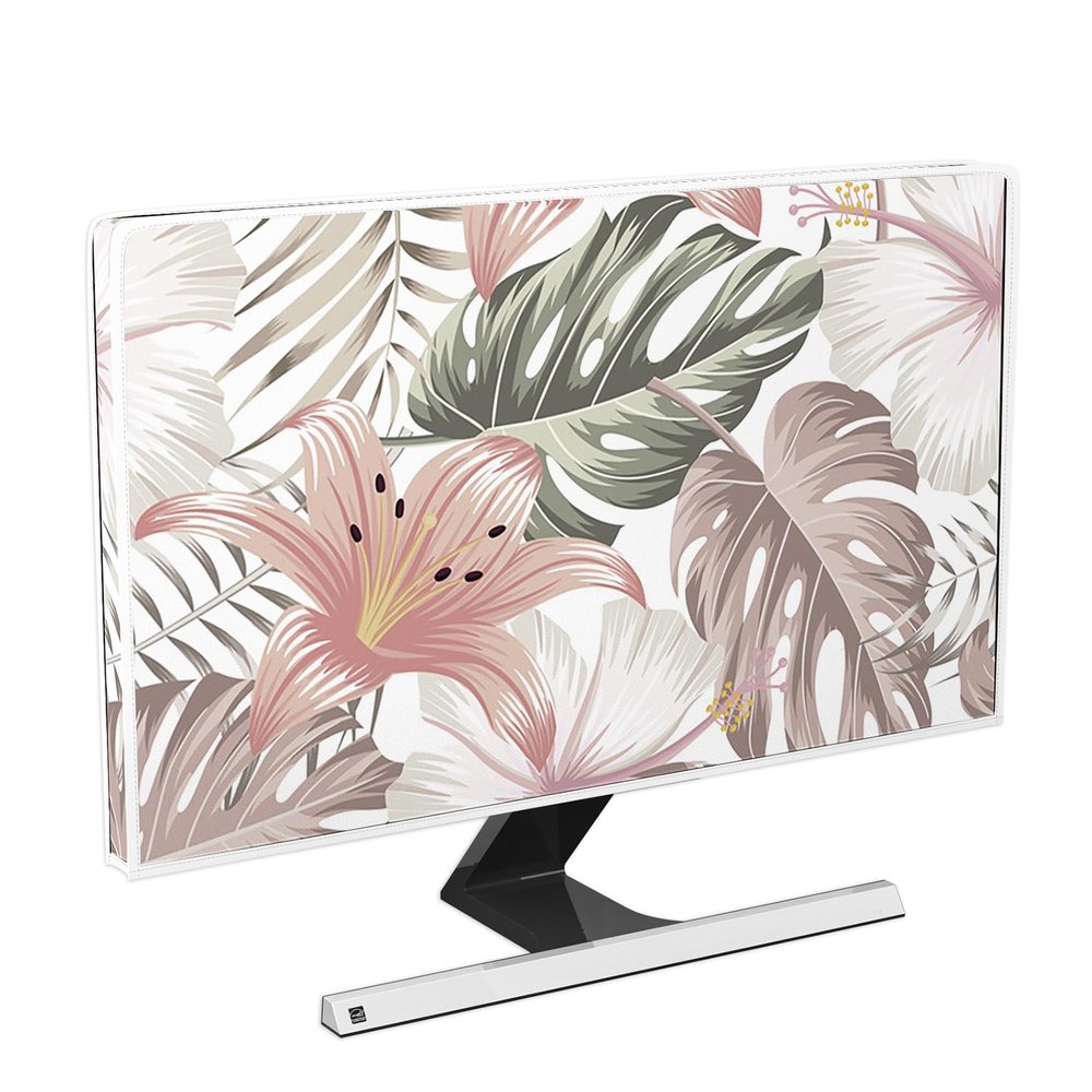 Baocicco Watercolor Tropical Plants Waterproof Screen TV Dust Cover 37,38,39 Inch Palm Leaves Botanical Floral TV Display Protectors Dust-Proof Anti-Static Protective Desktop TVs Hanging TV