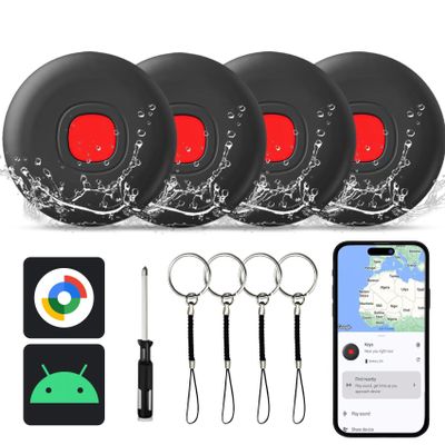 Bluetooth Smart Tags-4 Pack for Android, Smart Tags for Android, Google Certified/Works with Google Find Hub/Luggage Tracker, Game Changer Waterproof Bluetooth Tags for Keys,Wallets,Suitcases
